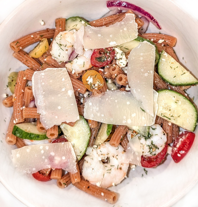 Shrimp and Red Lentil Pasta Salad
